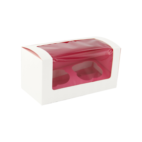 Scatola da 2 cupcakes in cartone con finestra e inserto rosa