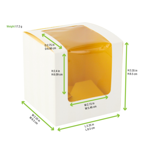 Scatola da 1 cupcake in cartone con finestra e inserto giallo