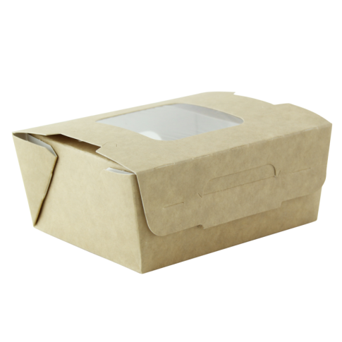 Scatola per insalata in cartone kraft con doppia finestra
