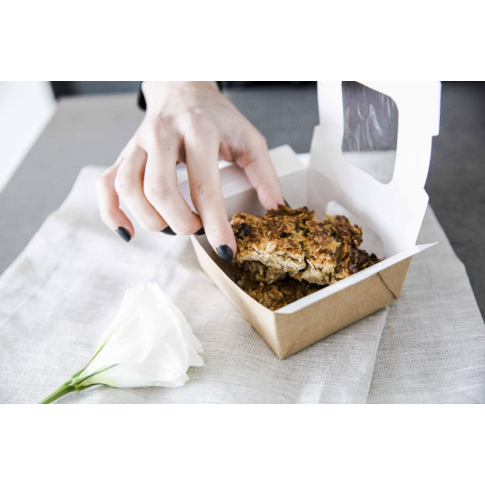 Scatola per insalata in cartone kraft con doppia finestra