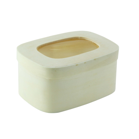 Scatola in legno con coperchio e finestra