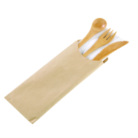 Kit posate in bambù 4/1: coltello, forchetta, cucchiaio, tovagliolo, involucro kraft