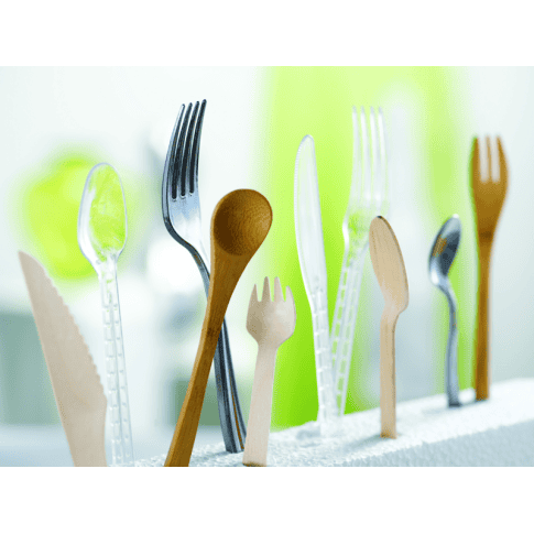 Kit posate in bambù 4/1: coltello, forchetta, cucchiaio, tovagliolo, involucro kraft