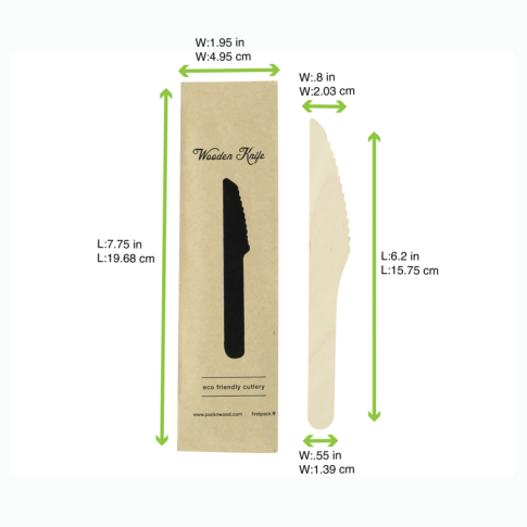 Coltello in legno confezionato singolarmente in carta kraft