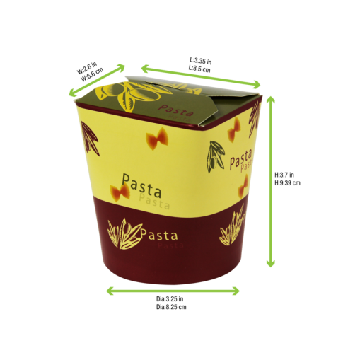 Contenitore a base tonda in cartone bianco, decorazione "Pasta"
