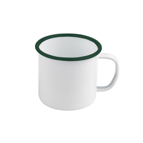 Mug in smalto con manico bordo verde