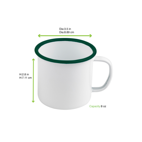 Mug in smalto con manico bordo verde