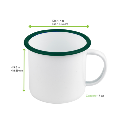Mug in smalto con manico bordo verde
