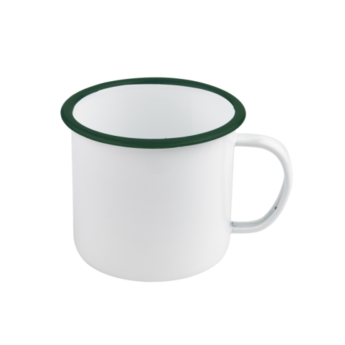 Mug in smalto con manico bordo verde