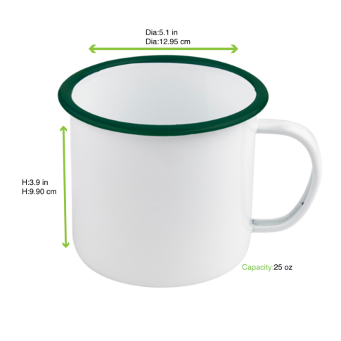 Mug in smalto con manico bordo verde