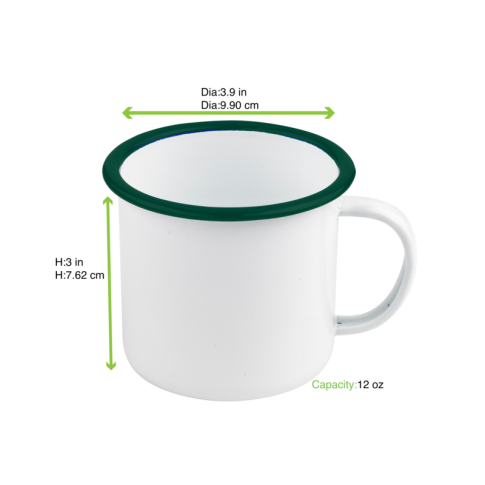 Mug in smalto con manico bordo verde