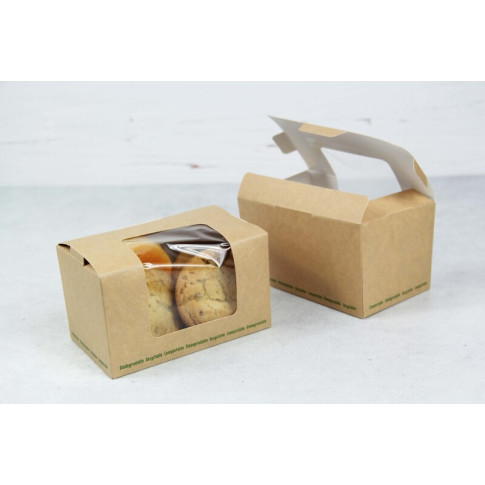 Scatola in cartone laminato bianco con finestra in PLA, adatto a toast e tramezzini