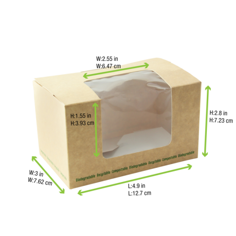 Scatola in cartone laminato bianco con finestra in PLA, adatto a toast e tramezzini