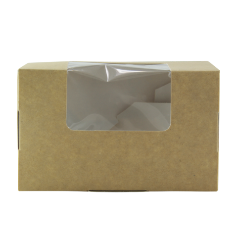 Scatola in cartone laminato bianco con finestra in PLA, adatto a toast e tramezzini