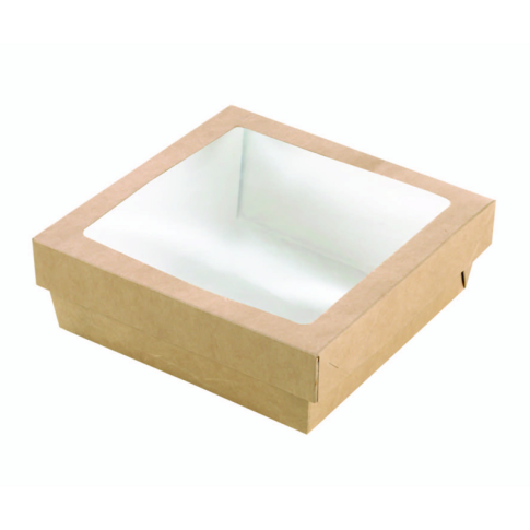 Scatola "Kray" in cartone kraft con coperchio a finestra in PLA