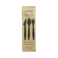 Kit posate in legno "Hercules" 3/1: coltello, forchetta, cucchiaio, involucro kraft
