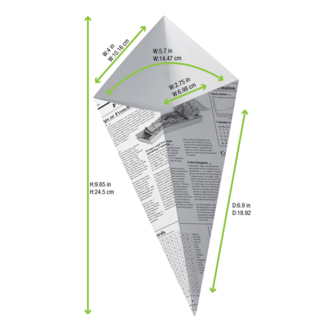 Cono in cartone laminato in PE antiunto, decorazione stampa di giornale