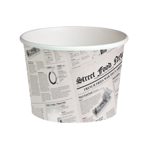 Contenitore "Deli" tondo in cartone, decorazione stampa di giornale 600ml 114mm  H99mm