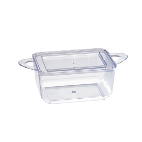 Coppetta Fingerfood rettangolare in PS verde con manici 75ml   H35mm
