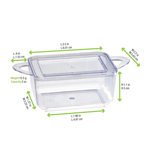 Coppetta Fingerfood rettangolare in PS verde con manici 75ml   H35mm