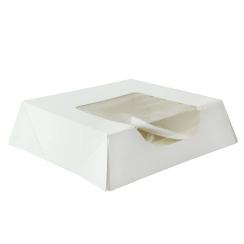 Scatola da pasticceria in cartone bianco con coperchio a finestra in incorporato