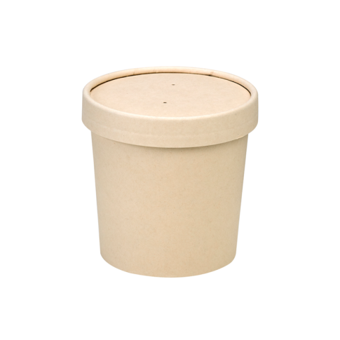 Contenitore in cartone kraft per alimenti caldi e freddi laminato in PLA, con coperchio