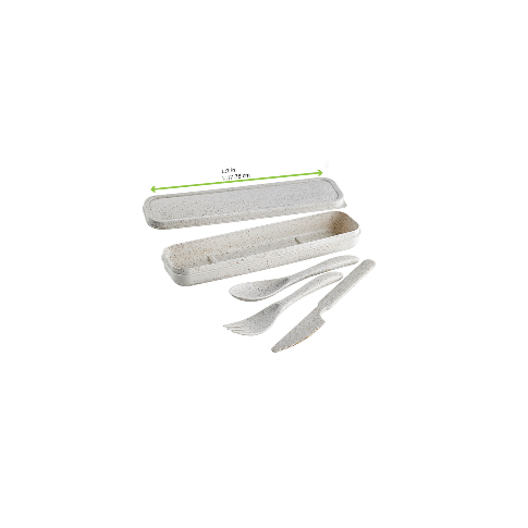 Kit di posate Huskly  in scatola rigida (forchetta/coltello/cucchiaio) in materiale composito beige 210x55mm H250mm