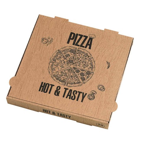 Scatola da pizza in cartone kraft con decorazione "Hot and tasty"