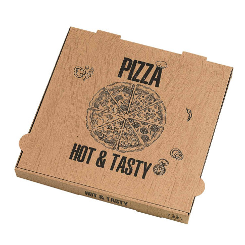 Scatola da pizza in cartone kraft con decorazione "Hot and Tasty"