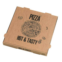 Scatola da pizza in cartone kraft con decorazione "Hot and Tasty" 290x290mm H40mm