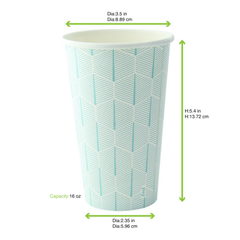 Bicchiere cartone bianco Leaf con decoro (PAP20)  H110mm 350ml