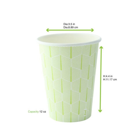 Bicchiere cartone bianco Leaf con decoro (PAP20)  H79mm 180ml