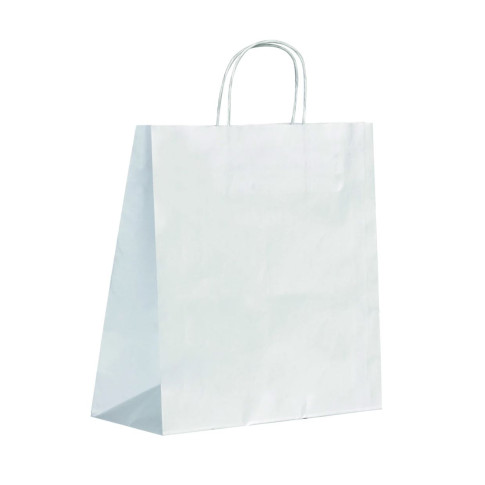 Shopper in carta bianca e manici sottili corda 280x120mm H310mm