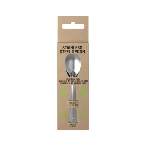 Cucchiaio da minestra in acciaio inox con custodia, da lavare prima dell'uso159x32mm H18mm