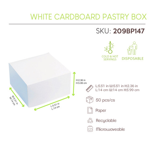 Scatola da pasticceria in cartone bianco 143x143mm H60mm