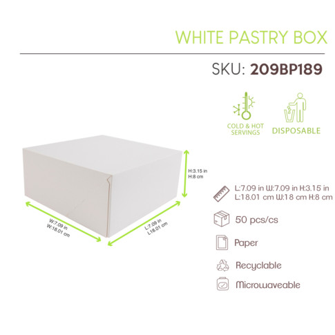 Scatola da pasticceria in cartone bianco 180x180mm H80mm