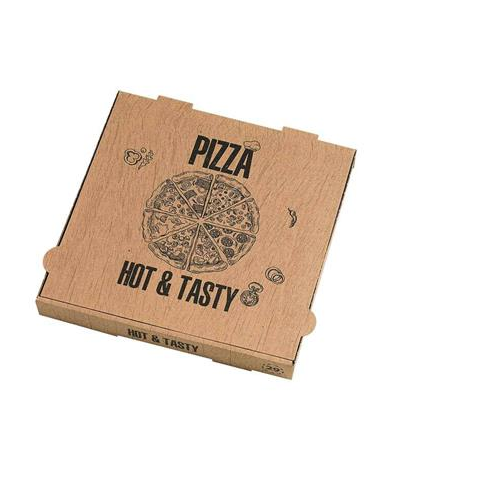Scatola da pizza in cartone kraft con decorazione "Hot and Tasty" 310x310mm H40mm