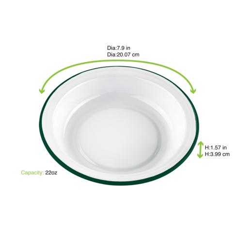 Piatto fondo smaltato con bordo verde (42)  H40mm 650ml