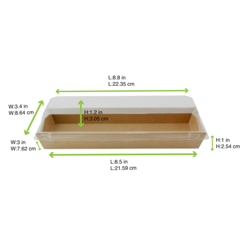 Vaschetta sushi in cartone kraft + cop PET (C/PAP81 + PET1) 209x78mm H25mm