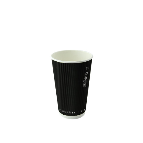 Bicchiere cartone nero doppia parete increspata plastic-free (PAP20)  H92mm 230ml