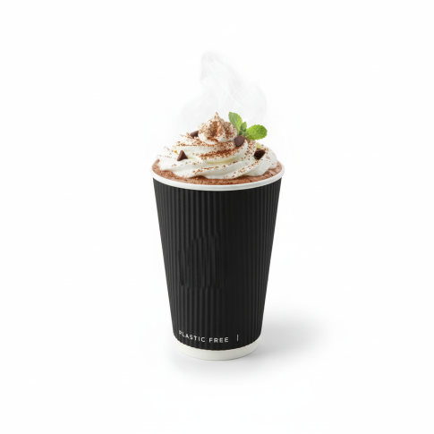 Bicchiere cartone nero doppia parete increspata plastic-free (PAP20)  H92mm 230ml