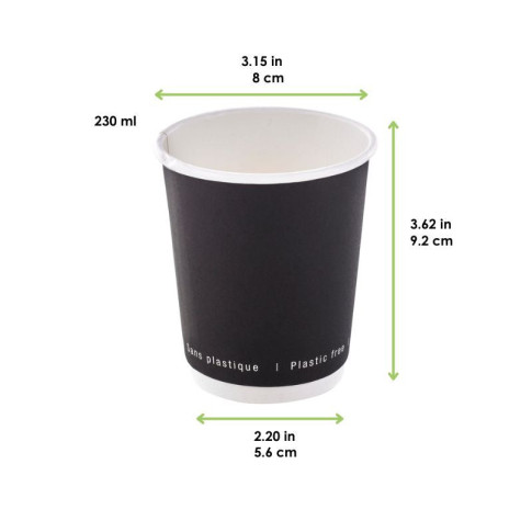 Bicchiere cartone bianco e nero doppia parete plastic-free (PAP20)  H92mm 230ml