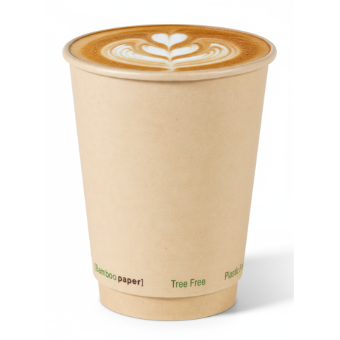 Bicchiere cartone fibra di bambù doppia parete plastic-free (PAP20)  H110mm 350ml