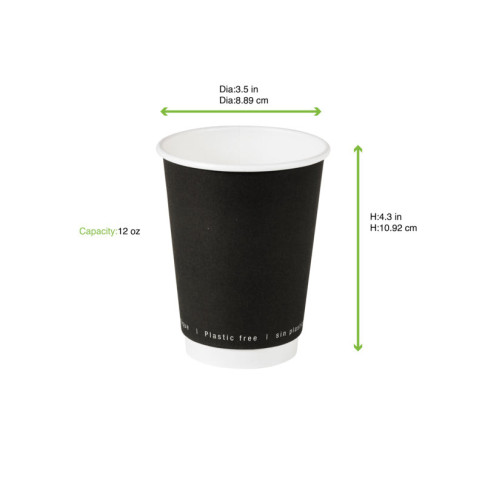 Bicchiere cartone bianco e nero doppia parete plastic-free (PAP20)  H110mm 350ml