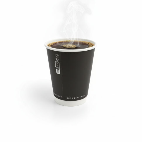 Bicchiere cartone bianco e nero doppia parete plastic-free (PAP20)  H110mm 350ml