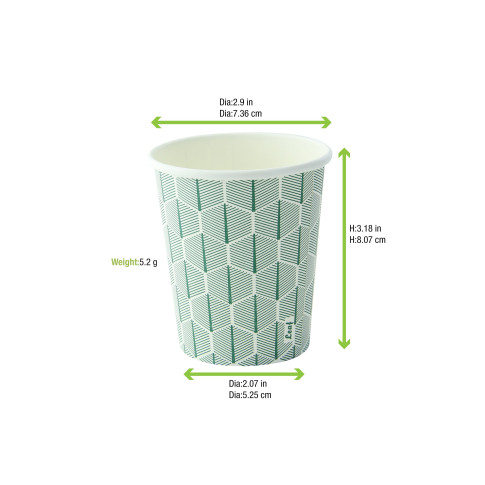 Bicchiere cartone bianco Leaf con decoro (PAP20)  H92mm 230ml