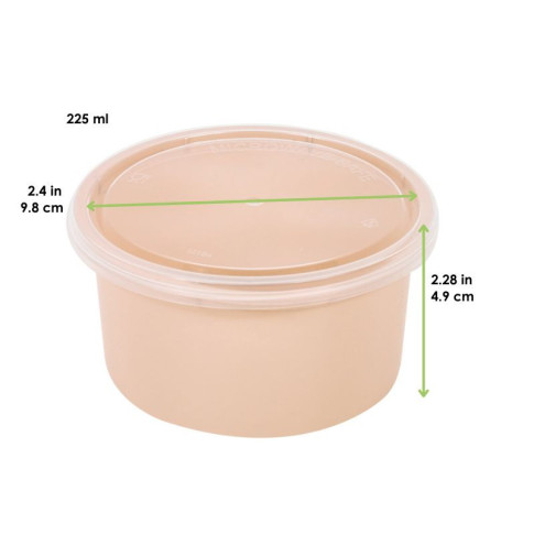 Contenitore beige in PP con coperchio trasparente (PP5)  H49mm 225ml