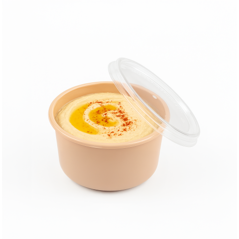 Contenitore beige in PP con coperchio trasparente (PP5)  H49mm 225ml