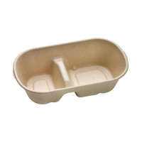 Vaschetta in polpa di canna da zucchero scura a 2 scomparti 235x130mm H60mm 1000ml