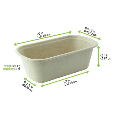 Vaschetta in polpa di canna da zucchero scura 230x135mm H77mm 1350ml